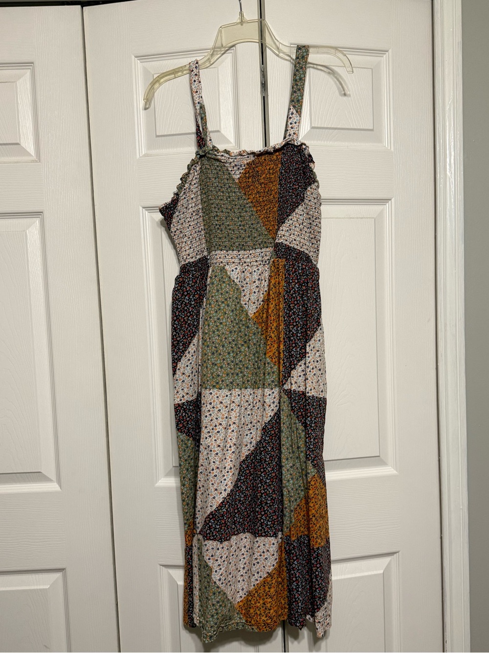 Universal Thread Patchwork Floral Midi Dress in Green, Mustard & Black - Picture 1 of 2